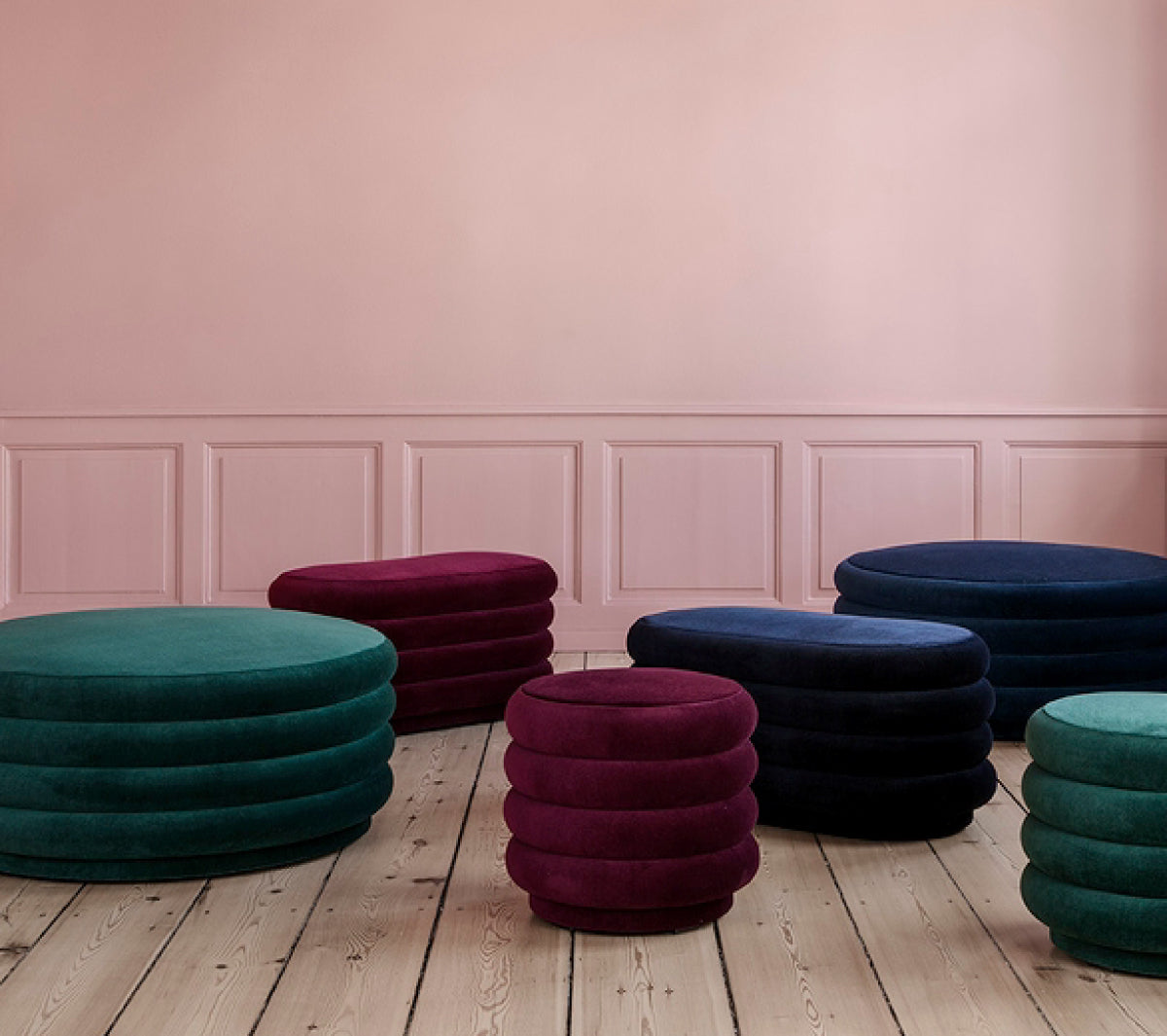 Ferm Living - Pouf Round Faded Velvet - Taninihome.com