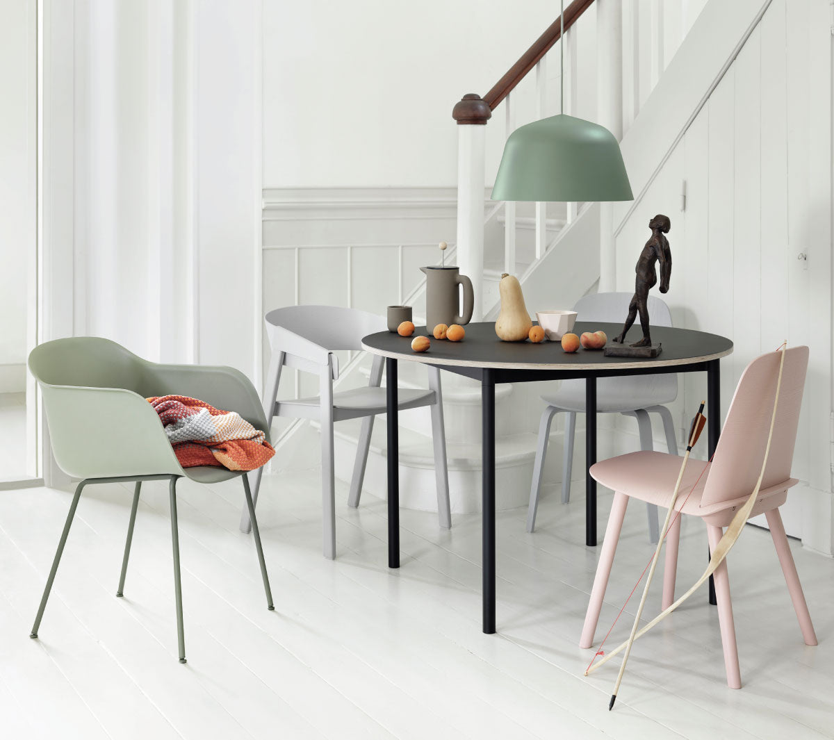 Muuto - Fiber Armchair Tube Base dusty green - Taninihome.com