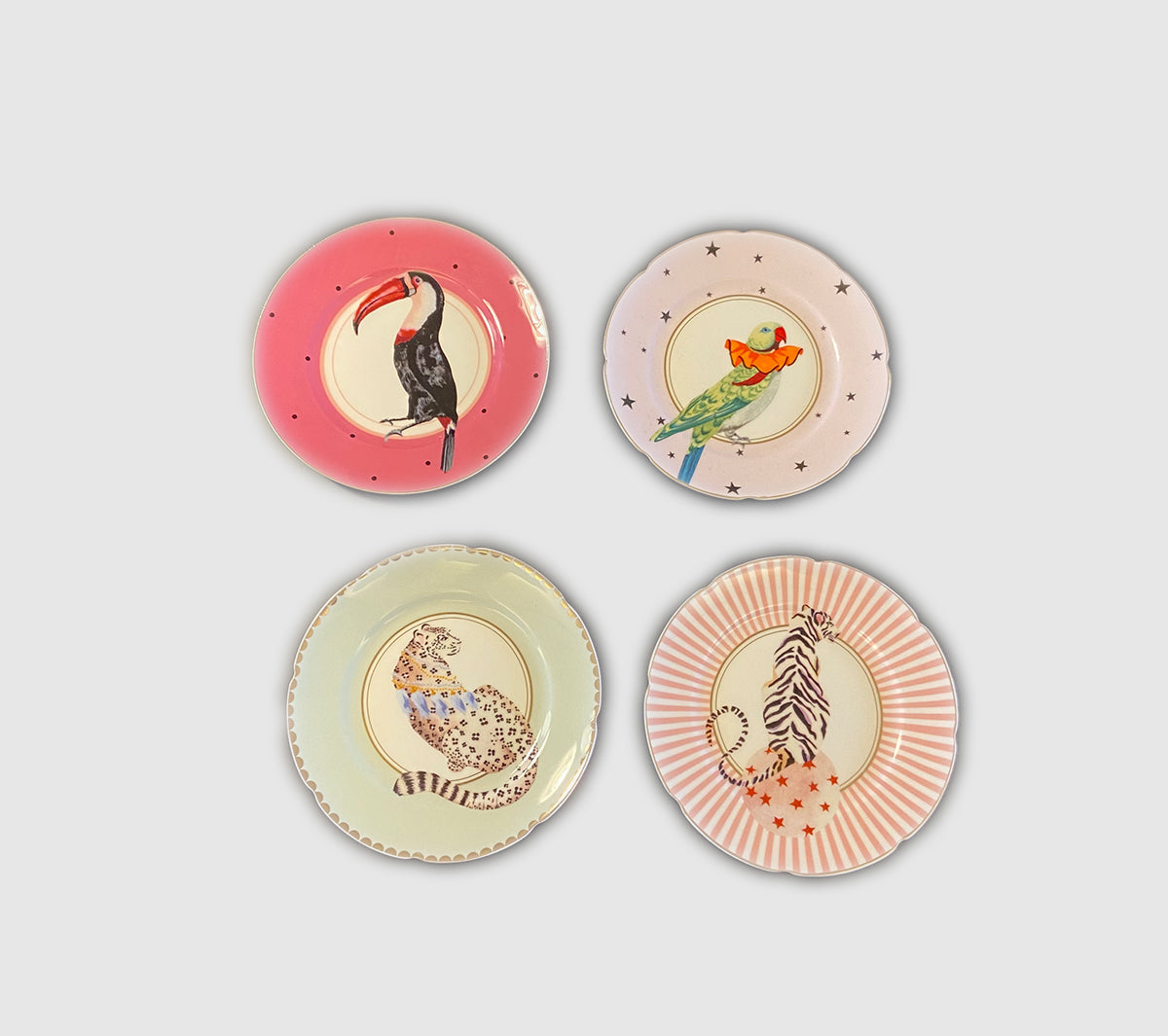 Yvonne Ellen - Set 4 Animal tea plates 16cm - TIGER,LEOPARD,BIRD,SN - Taninihome.com
