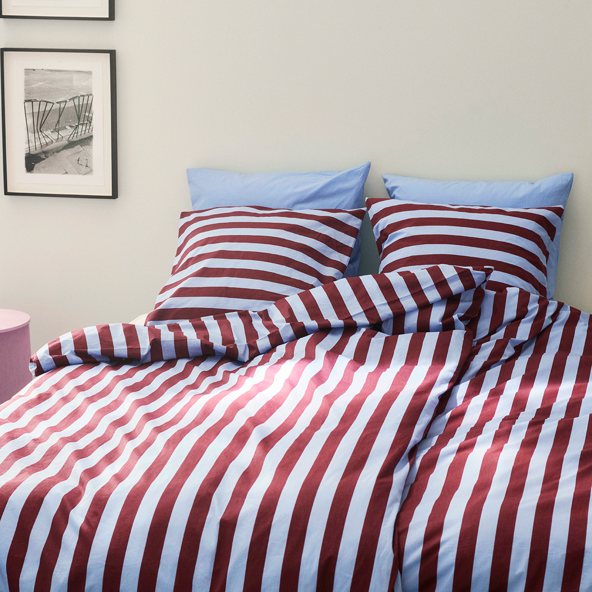 Hay - Été duvet cover bordeaux and sky blue - Taninihome.com