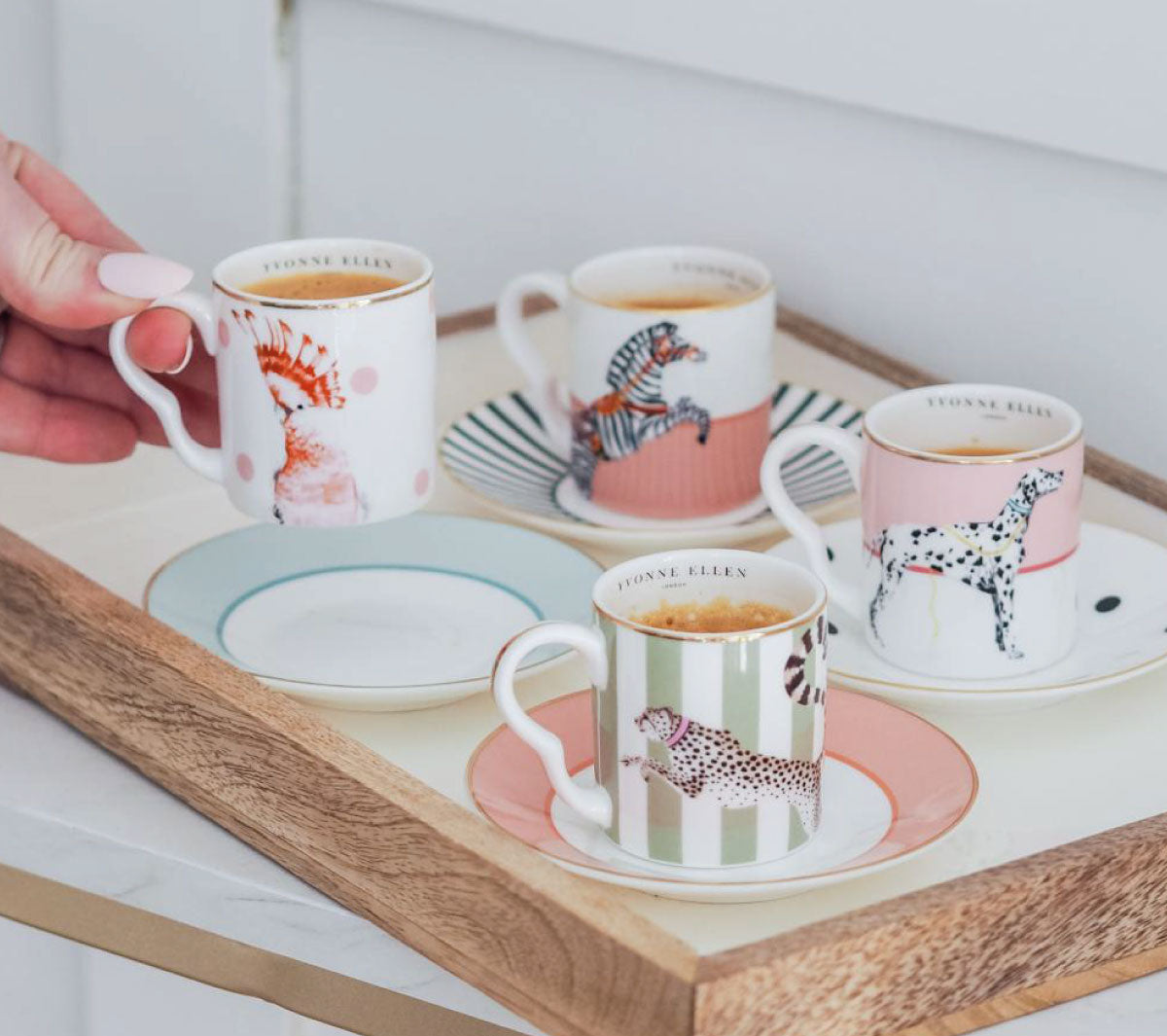 Yvonne Ellen - Giraffe and Zebra espresso cup and saucers set - Taninihome.com