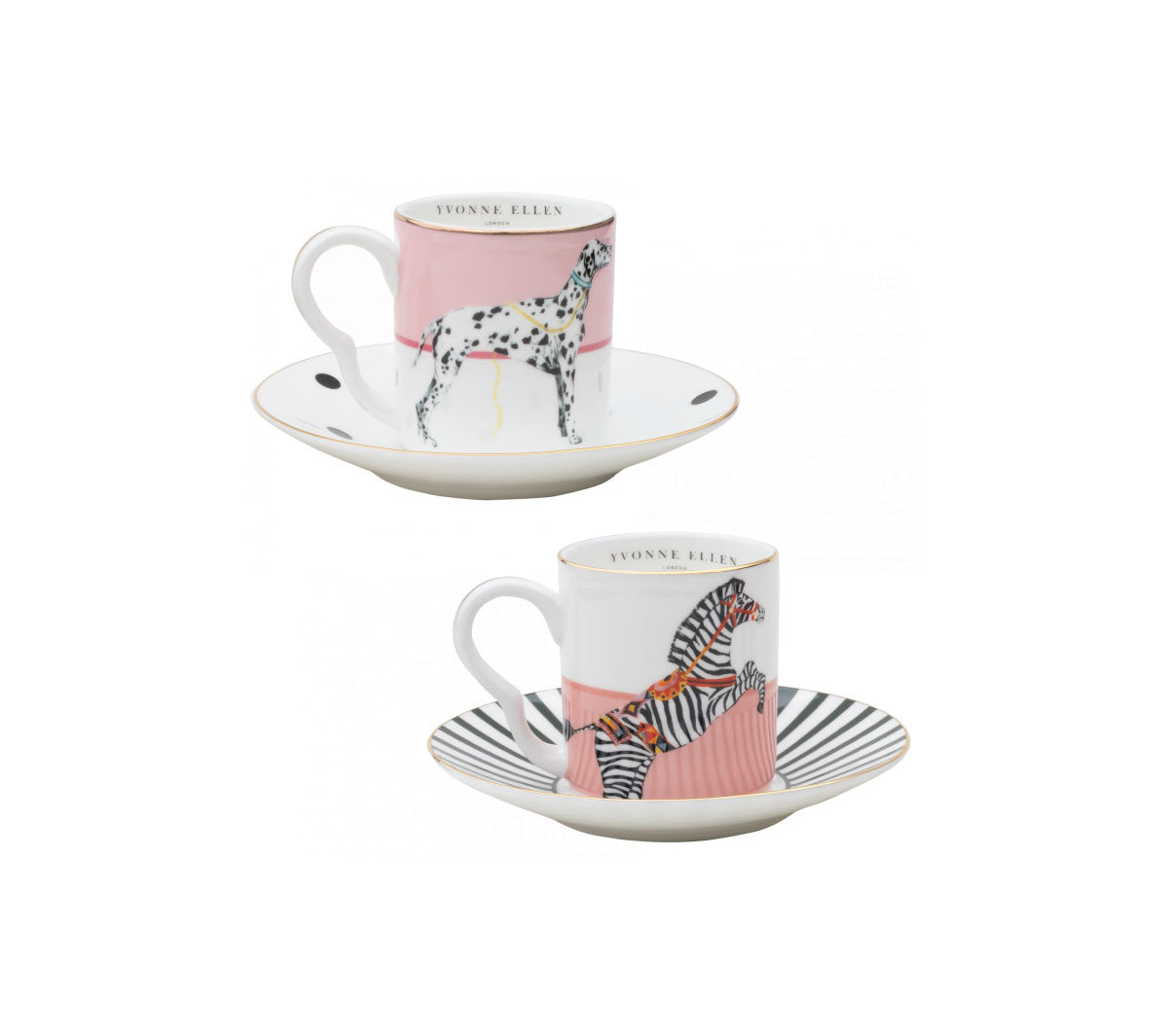 Yvonne Ellen - Dog and zebra espresso cup and saucers set - Taninihome.com