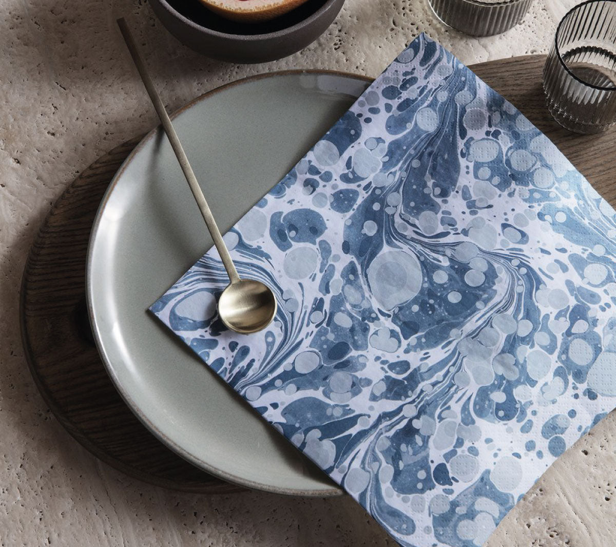  Accessori da cucina  - Marbling Paper Napkins - Dusty Blue - Taninihome.com