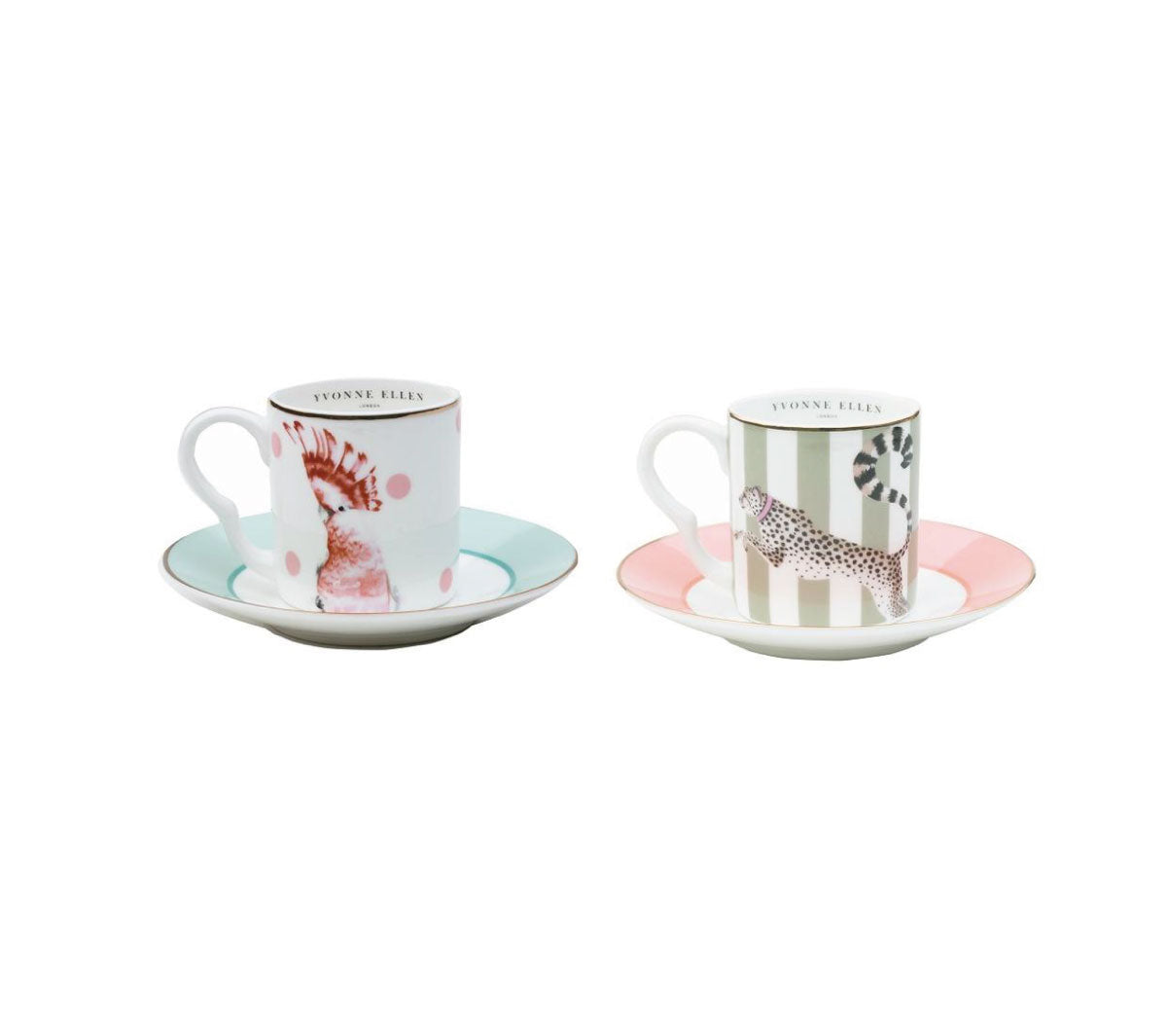 Yvonne Ellen - Cheetah and bird espresso cup and saucers set - Taninihome.com